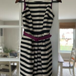 WHBM Striped Black and White Bubble Dress with Purple Accents Size 00